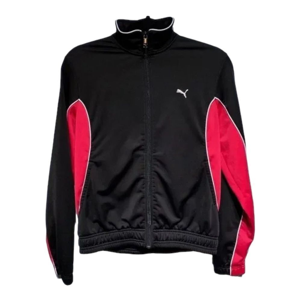 Puma Womens Agile Track Jacket Black Pink Zip Logo Long Sleeve Athletic M